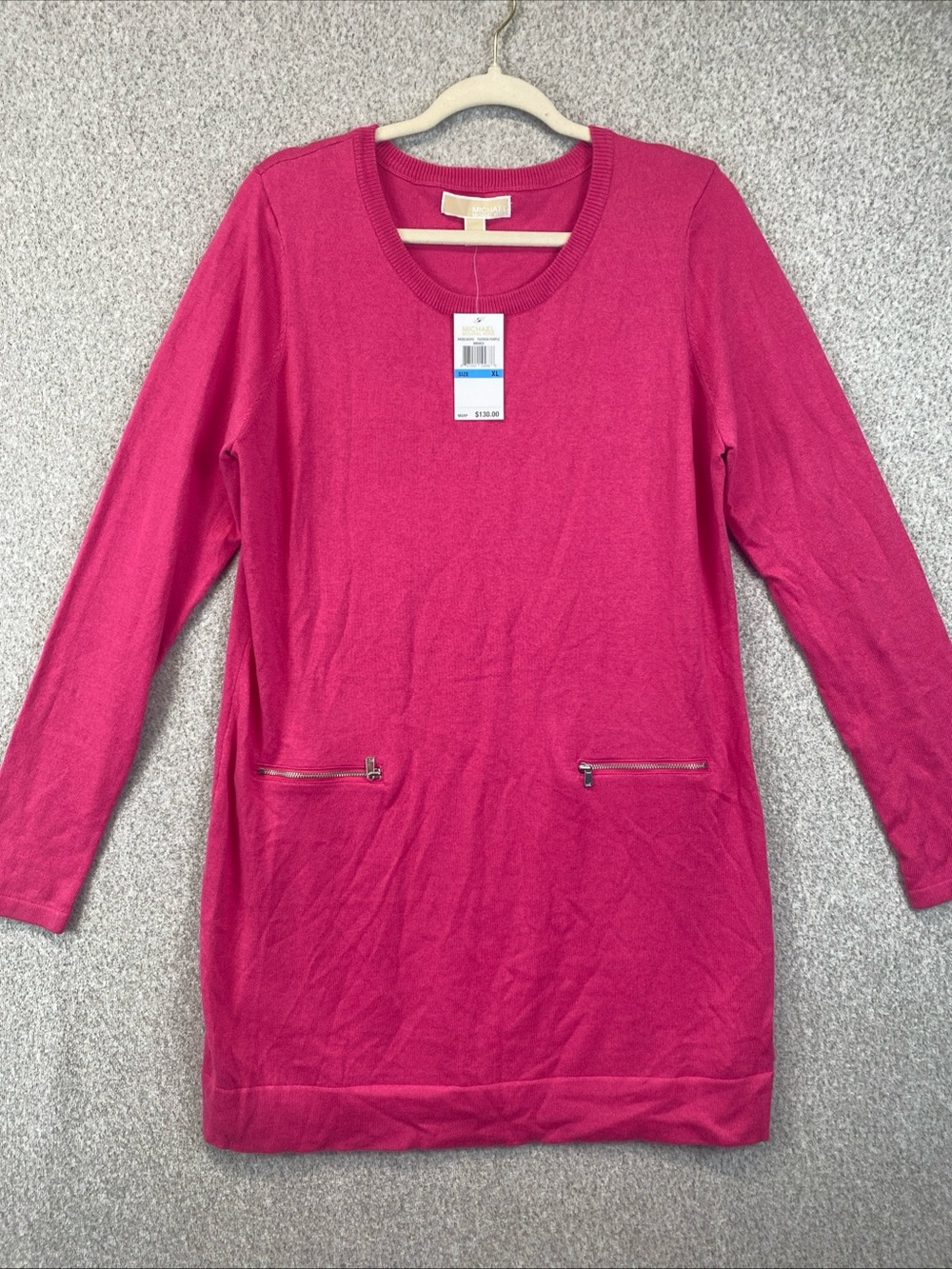 Michael Kors Fuchsia Purple Pink Sweater Dress Tunic Womens Size XL Soft Cozy